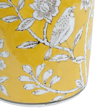 Bird and Blossom Ceramic Tall Vase Yellow Large, 19cm diameter glazed ceramic vase