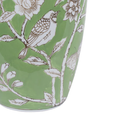 Bird and Blossom Ceramic Vase Green Large with birds among flowering branches