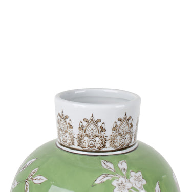 Bird and Blossom Ceramic Vase Green Large, 18cm diameter glazed ceramic vase