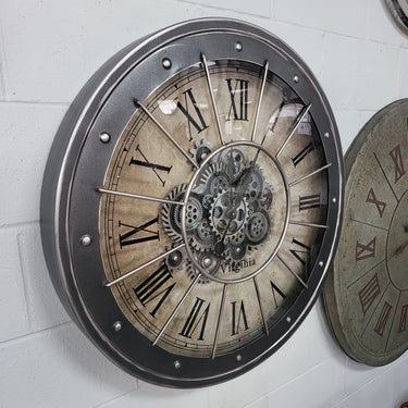 Black Bezel with Rivets Gears Wall Clock - Large at online8 furniture store Auckland