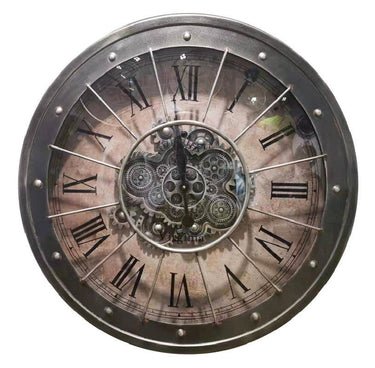 Black Bezel with Rivets Gears Wall Clock - Large at online8 furniture store Auckland