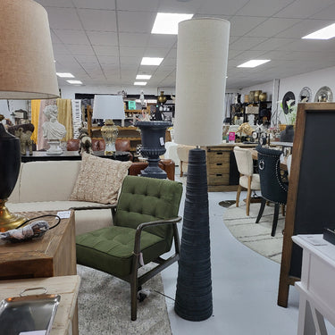 Black Ceramic Floor Lamp with Natural Linen Shade at Online8 Furniture Auckland NZ