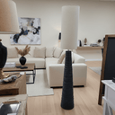 Black Ceramic Floor Lamp with Natural Linen Shade at Online8 Furniture Auckland NZ