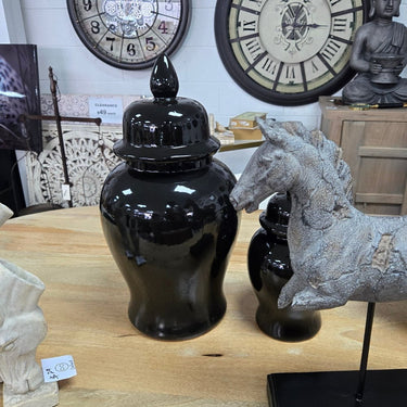 Black Ceramic Ginger Jar - Large at online8 furniture store Auckland