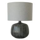 Black Glazed Ceramic Lamp W/ Gray Linen Shade at online8 furniture store Auckland