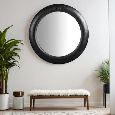 Lombardia Black Oak Round Mirror - 1520mm at Online8 Furniture Auckland NZ