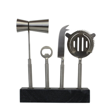 Black & Silver Bar Cocktail Set on Marble Base at online8 furniture store Auckland