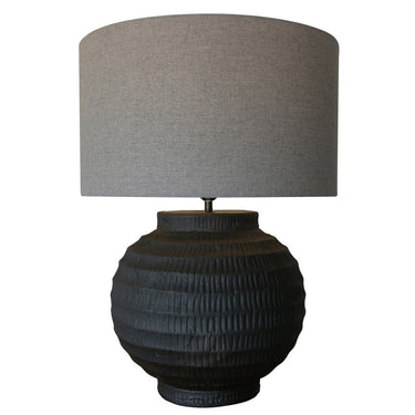 Black Terracotta Table Lamp with Grey Linen Shade at online8 furniture store Auckland