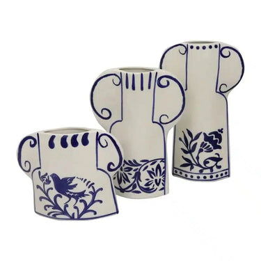 Blanche Vase 18cm - White / Blue at online8 furniture store Auckland