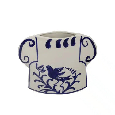 Blanche Vase 18cm - White / Blue at online8 furniture store Auckland