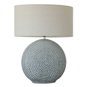 Blue Glazed Ceramic Lamp W/ Grey Linen Shade at online8 furniture store Auckland