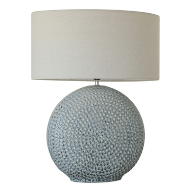 Blue Glazed Ceramic Lamp W/ Grey Linen Shade at online8 furniture store Auckland