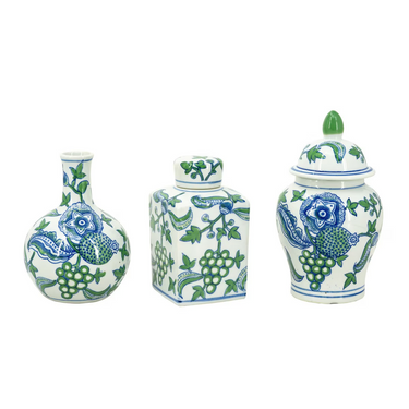 Blue & Green Porcelain - Set of 3 at Online8 Furniture Auckland NZ