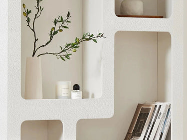 Bodhi Display Unit | Bookshelf - Textured White at online8 furniture store Auckland