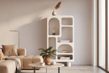 Bodhi Display Unit | Bookshelf - Textured White at online8 furniture store Auckland