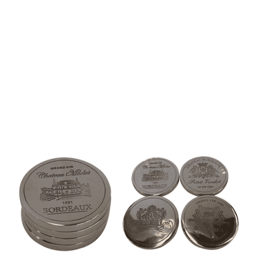 Bordeaux Coaster Set of 4 in nickel-finish aluminium, four slim round metal coasters