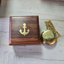 Brass Compass with Chain & Wooden Box at online8 furniture store Auckland