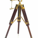 Antique-style brass nautical spyglass with a 25cm tube, standing 35cm tall on its stand