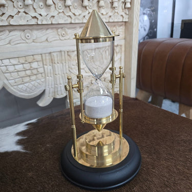 Brass Sand Timer on Wooden Stand at online8 furniture store Auckland