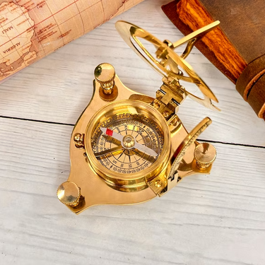 Brass Working Sundial Compass with Wooden Box at online8 furniture store Auckland