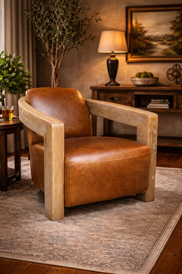 Bristol Aged Leather Armchair - Cognac at Online8 Furniture Auckland NZ