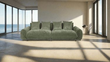Brooklyn Plush Corduroy 4 Seat Sofa - Olive Green at online8 furniture store Auckland