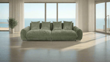 Brooklyn Plush Corduroy 4 Seat Sofa - Olive Green at online8 furniture store Auckland