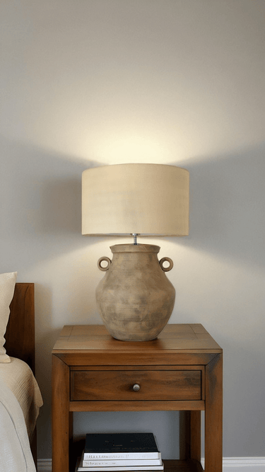 Brown Ceramic Lamp W/ Hessian Shade at online8 furniture store Auckland