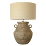 Brown Ceramic Lamp W/ Hessian Shade at online8 furniture store Auckland
