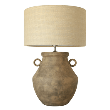Brown Ceramic Lamp W/ Hessian Shade at online8 furniture store Auckland