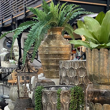 Calypso Hand Hammered Metal Urn - Gold at online8 furniture store Auckland