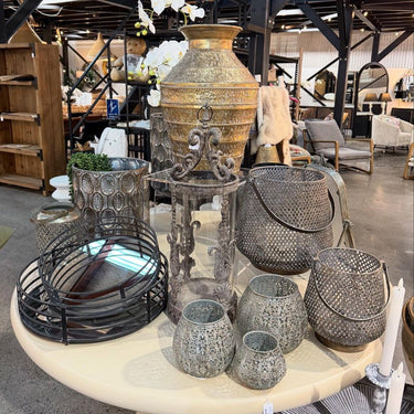 Calypso Hand Hammered Metal Urn - Gold at online8 furniture store Auckland