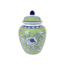 Camelia Ceramic Ginger Jar Small in green and blue on white, 28cm high