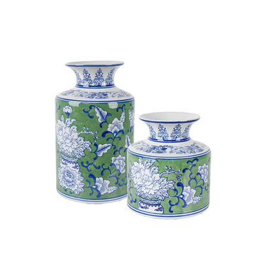 Camelia Ceramic Waisted Vases in large and small sizes styled as a pair