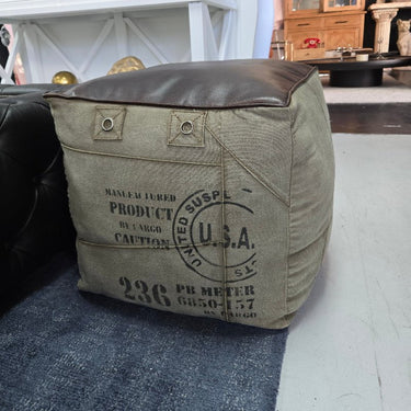 Canvas and Leather Ottoman at online8 furniture store Auckland