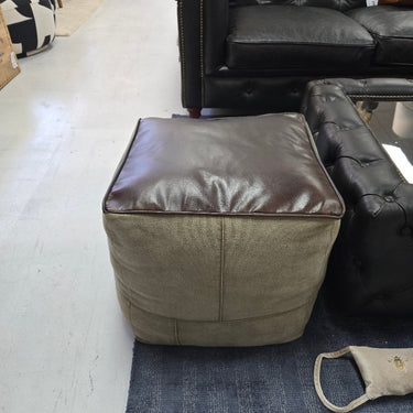 Canvas and Leather Ottoman at online8 furniture store Auckland