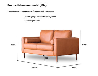 Capilano Mid-Century 2 Seater Sofa - Cognac at online8 furniture store Auckland