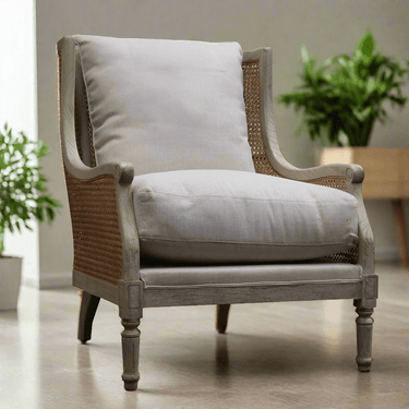 Carlos Rattan Armchair - Light Grey & Rattan at online8 furniture store Auckland