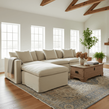Carlton Slipcover Modular 3-Seater Sofa with Ottoman - Hemp at Online8 Furniture Auckland NZ