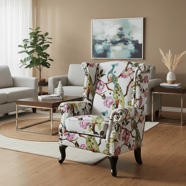 Castella Wingback Patchwork Armchair - Peacock at Online8 Furniture Auckland NZ