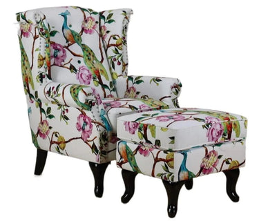 Castella Wingback Patchwork Armchair with Ottoman - Peacock at online8 furniture store Auckland