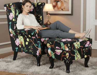 Castella Wingback Peacock Armchair with Ottoman at online8 furniture store Auckland