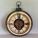 Wooden Fob Gear Wall Clock 77cm in black with timber-look ring and exposed copper gears at Online8 Furniture Auckland NZ