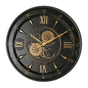 Gear Wall Clock 59cm in black and gold with Roman numerals and exposed gears at Online8 Furniture Auckland NZ