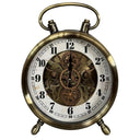 Vintage Gear Table Clock in antique brass with carry handle and exposed gears at Online8 Furniture Auckland NZ