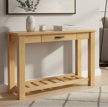Charlton Hall Table with Rack and Drawer - NZ Made at online8 furniture store Auckland