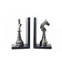 Chess King & Knight Bookends pair in black and polished nickel, made from aluminium and MDF