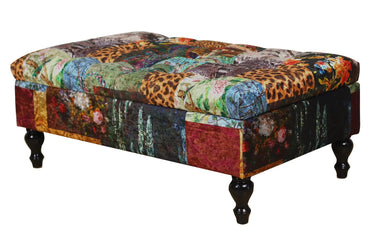 Chesterfield Patchwork Ottoman with Storage - Leopard at online8 furniture store Auckland