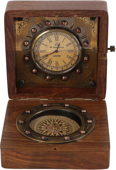 Clock & Compass in a Wooden Box at online8 furniture store Auckland