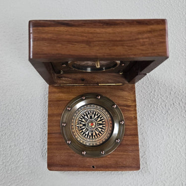 Clock & Compass in a Wooden Box at online8 furniture store Auckland